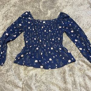 Old navy size medium blue blouse with pink floral design. GUC